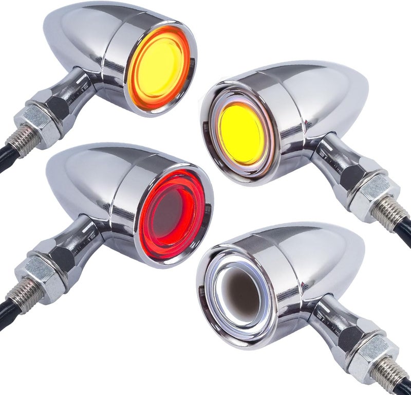 FATECIM 4X Motorcycle 40 LED Bullet Tail Lights Turn Signals Running Brake Stop Lights Motorbike Taillights Rear Front Blinkers Indicators for Bobber Harley Honda Yamaha Suzuki Kawasaki Chopper Chrome - Image 1